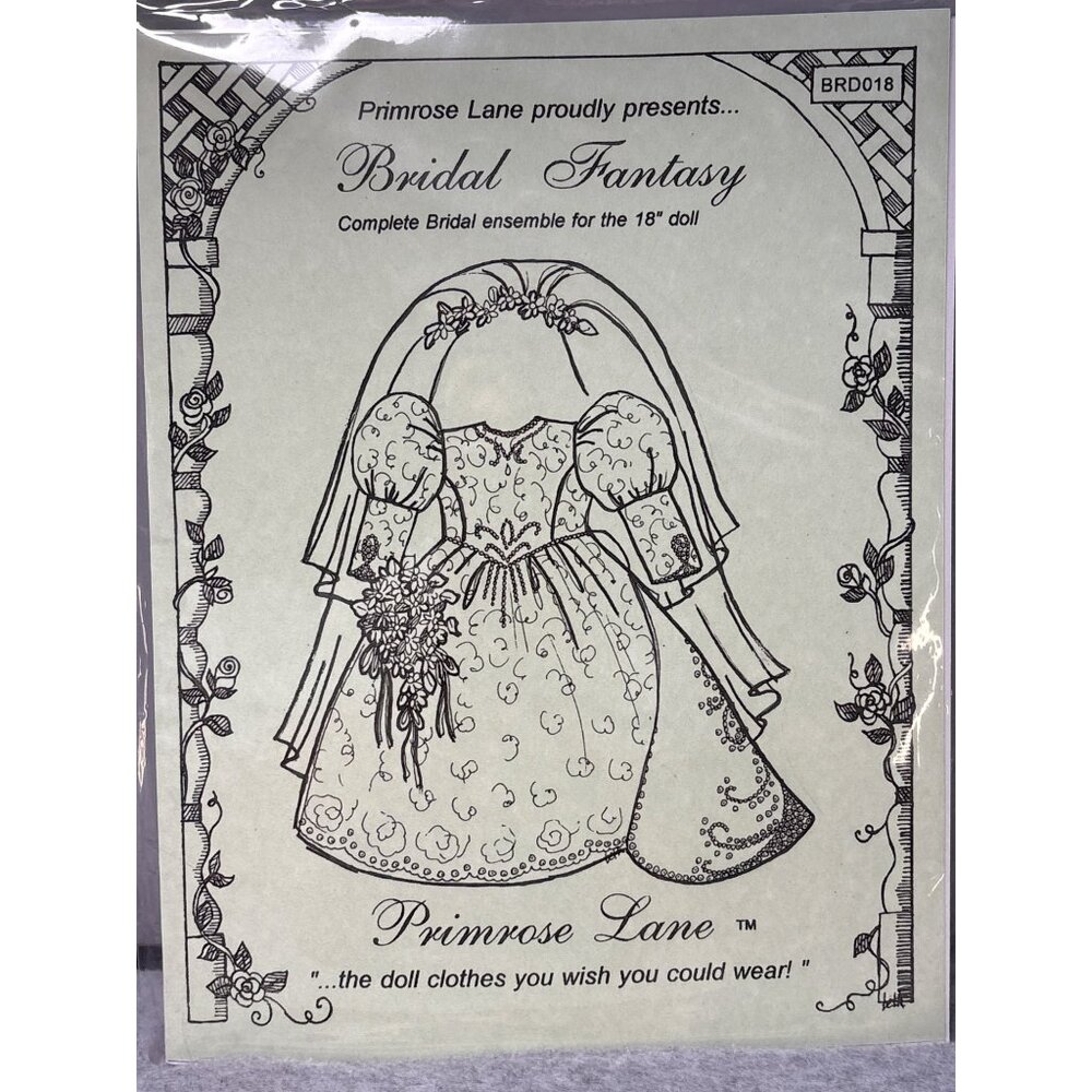 Bridal Fantasy 18" Doll Clothes Sewing Pattern By Primrose Lane 2013